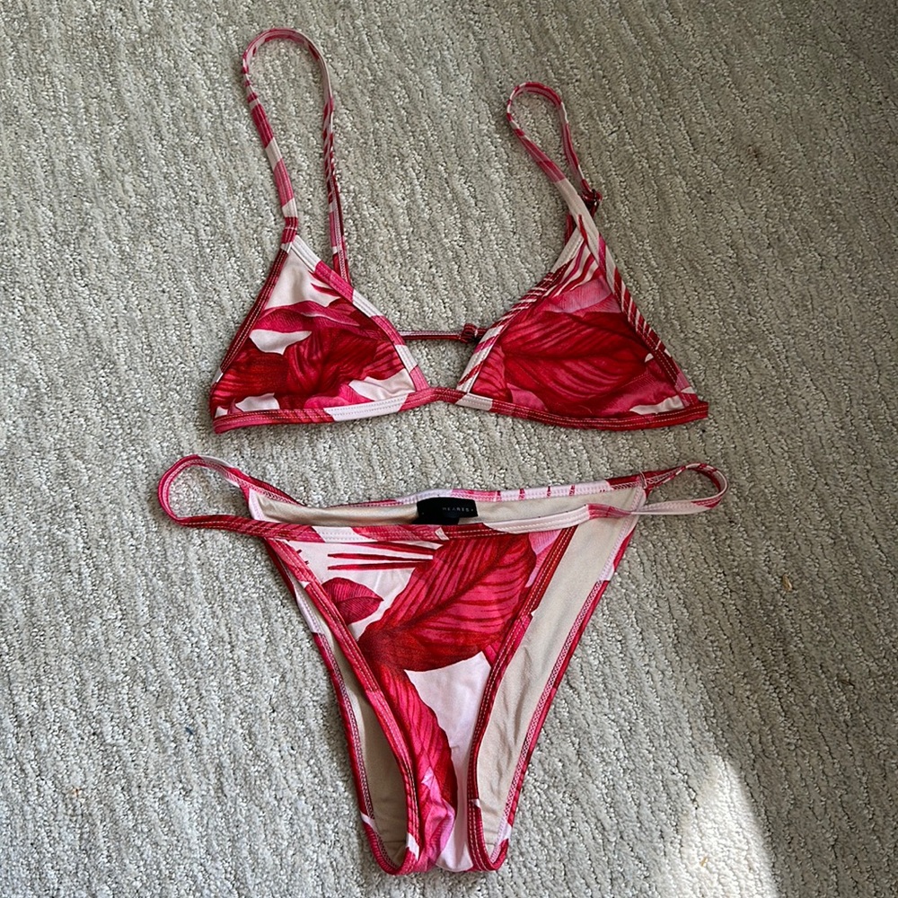 LA Hearts Pink and Red Bikini Set Palm Tree Pattern